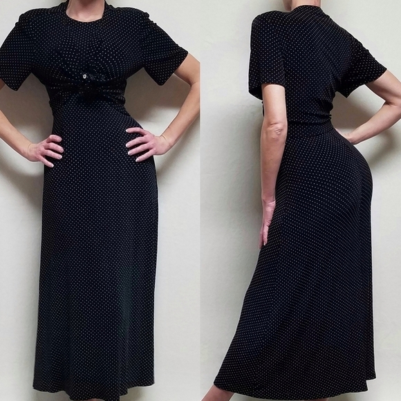 VINTAGE Ronni Nicole Black Swiss Dot Sleeveless Maxi Dress Cropped Blouse Set 12 - Picture 1 of 16